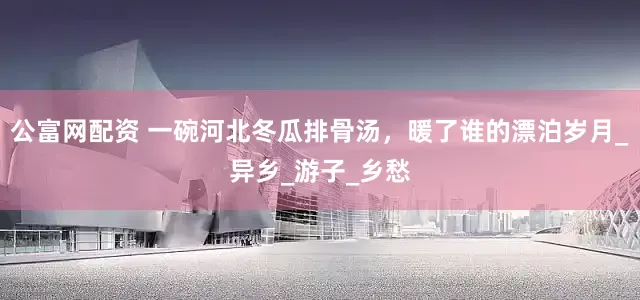 公富网配资 一碗河北冬瓜排骨汤，暖了谁的漂泊岁月_异乡_游子_乡愁